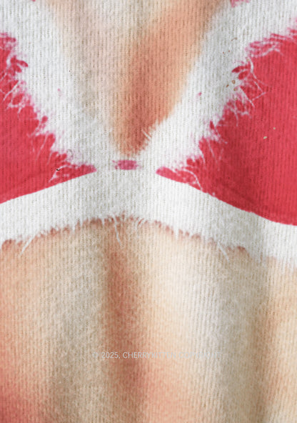 Bikini Santa Y2K Christmas Knit Sweatshirt Cherrykitten