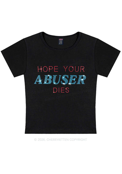 Rhinestone Hope Your Abuser Dies Y2K Baby Tee Cherrykitten
