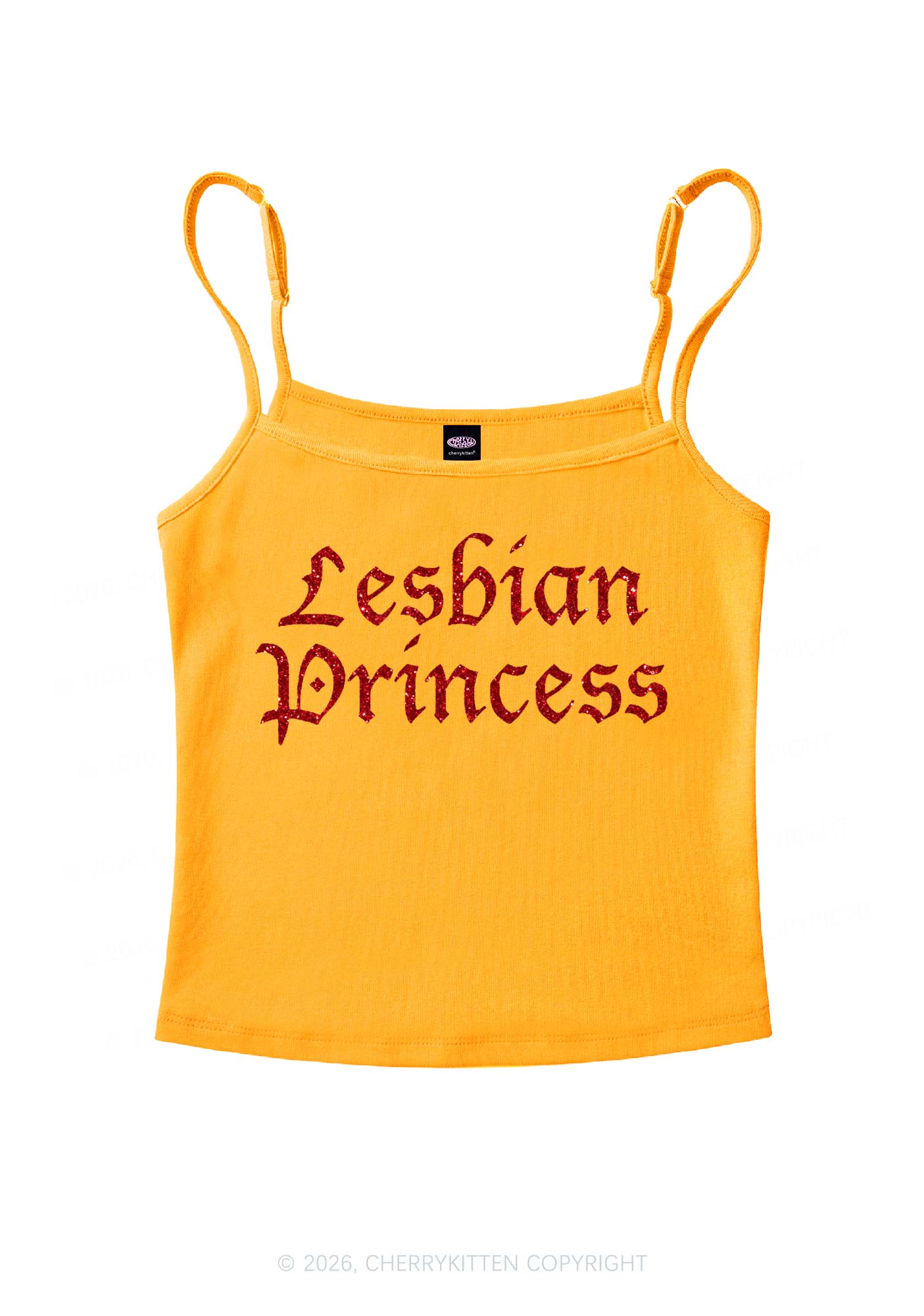 Glitter Lesbian Princess Pride Y2K Spaghetti Strap Cami Cherrykitten