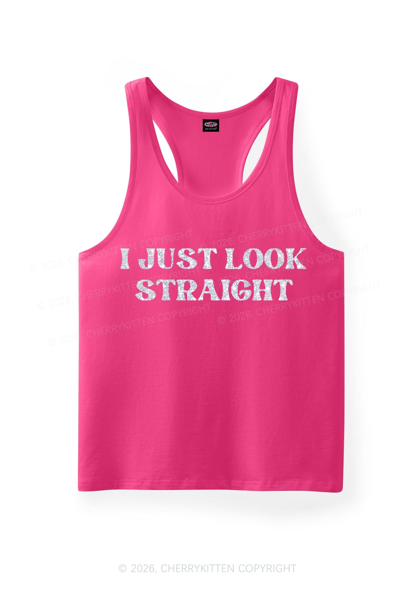Glitter I Just Look Straight Pride Y2K Men Racerback Tank Top Cherrykitten