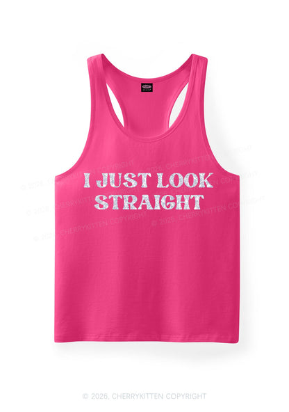 Glitter I Just Look Straight Pride Y2K Men Racerback Tank Top Cherrykitten