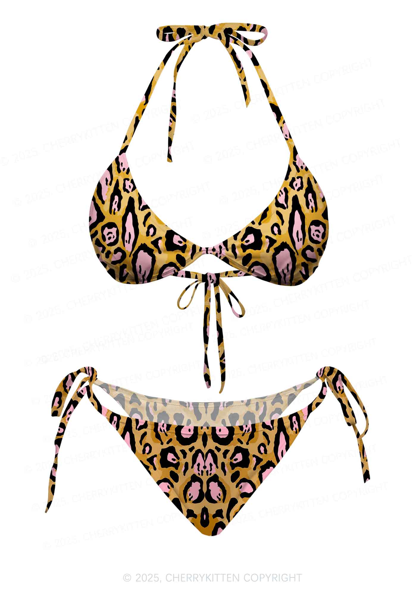 Pink Spotted Leopard Y2K Print Bikini Set Cherrykitten