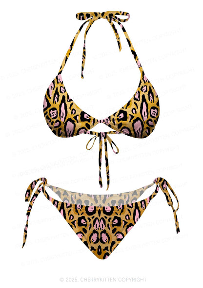 Pink Spotted Leopard Y2K Print Bikini Set Cherrykitten