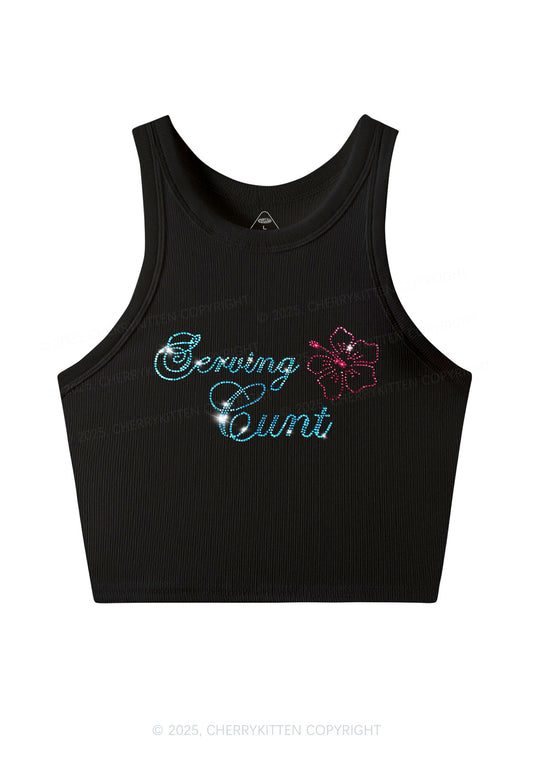 Rhinestone Serving Cxxt Y2K Crop Tank Top Cherrykitten