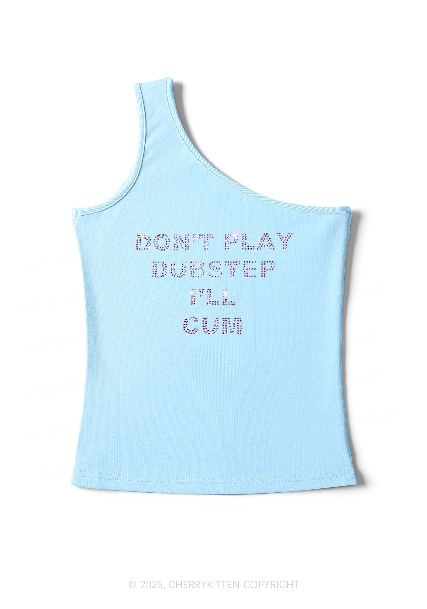 Rhinestone Dont Play Dubstep Y2K One Shoulder Tank Top Cherrykitten