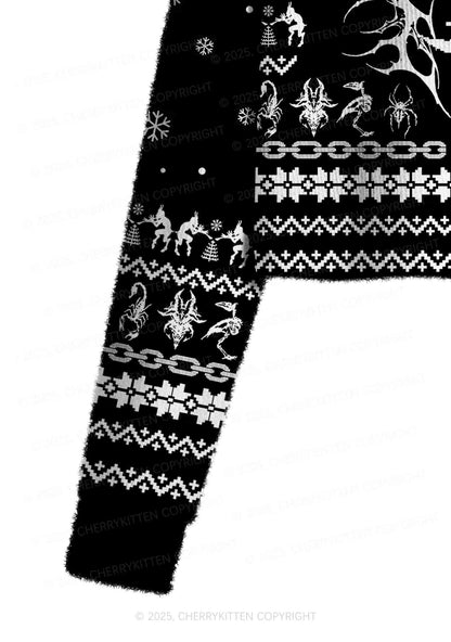 Black Punk Cxxt Y2K Christmas Crop Knit Sweatshirt Cherrykitten