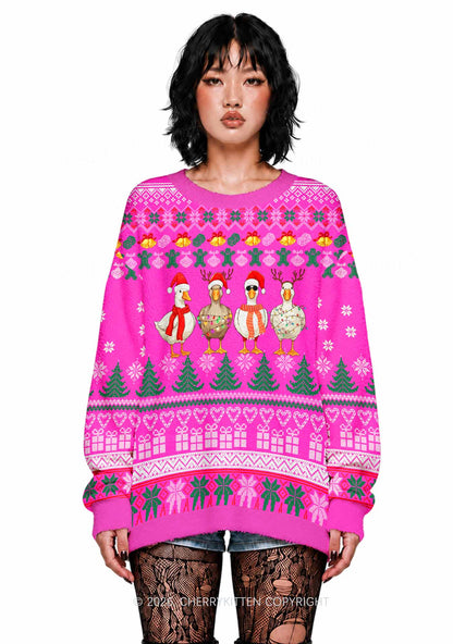 Four Christmas Ducks Y2K Knit Sweatshirt Cherrykitten