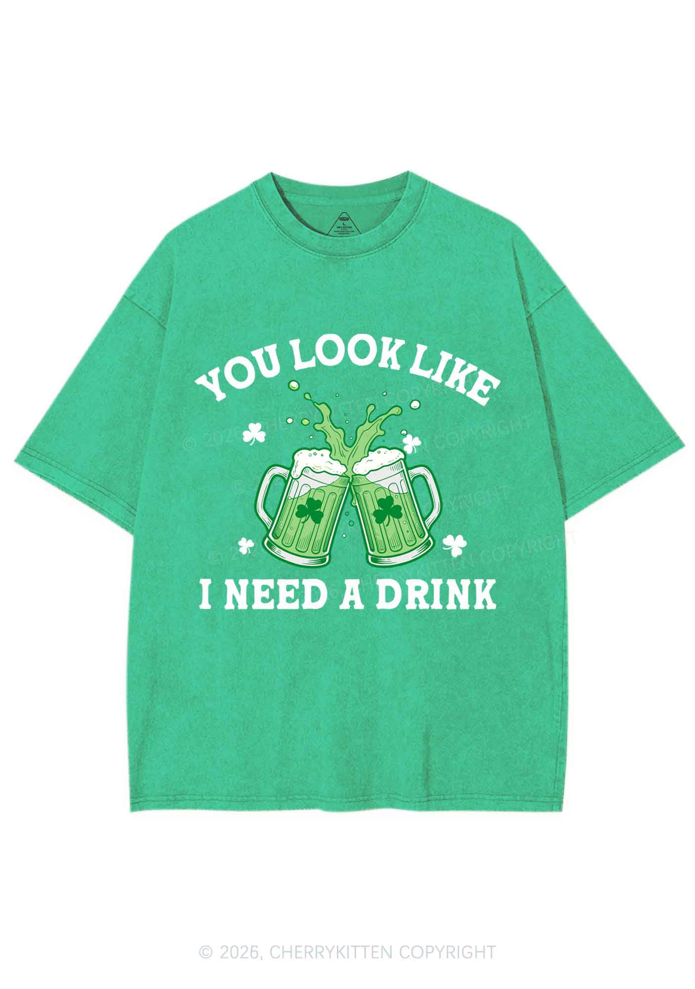 I Need A Drink St Patricks Y2K Shirts Washed Tee Cherrykitten