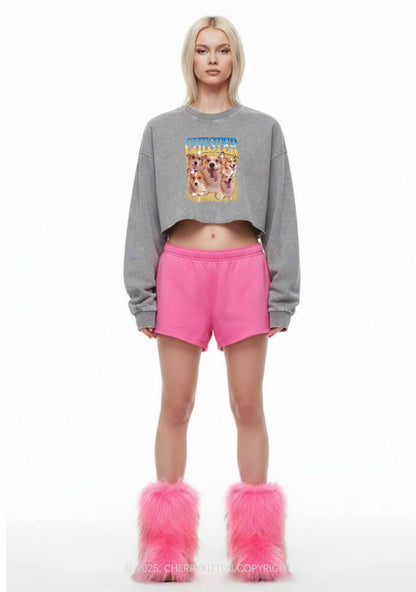 Custom Dog Photo Y2K Crop Washed Sweatshirts Cherrykitten