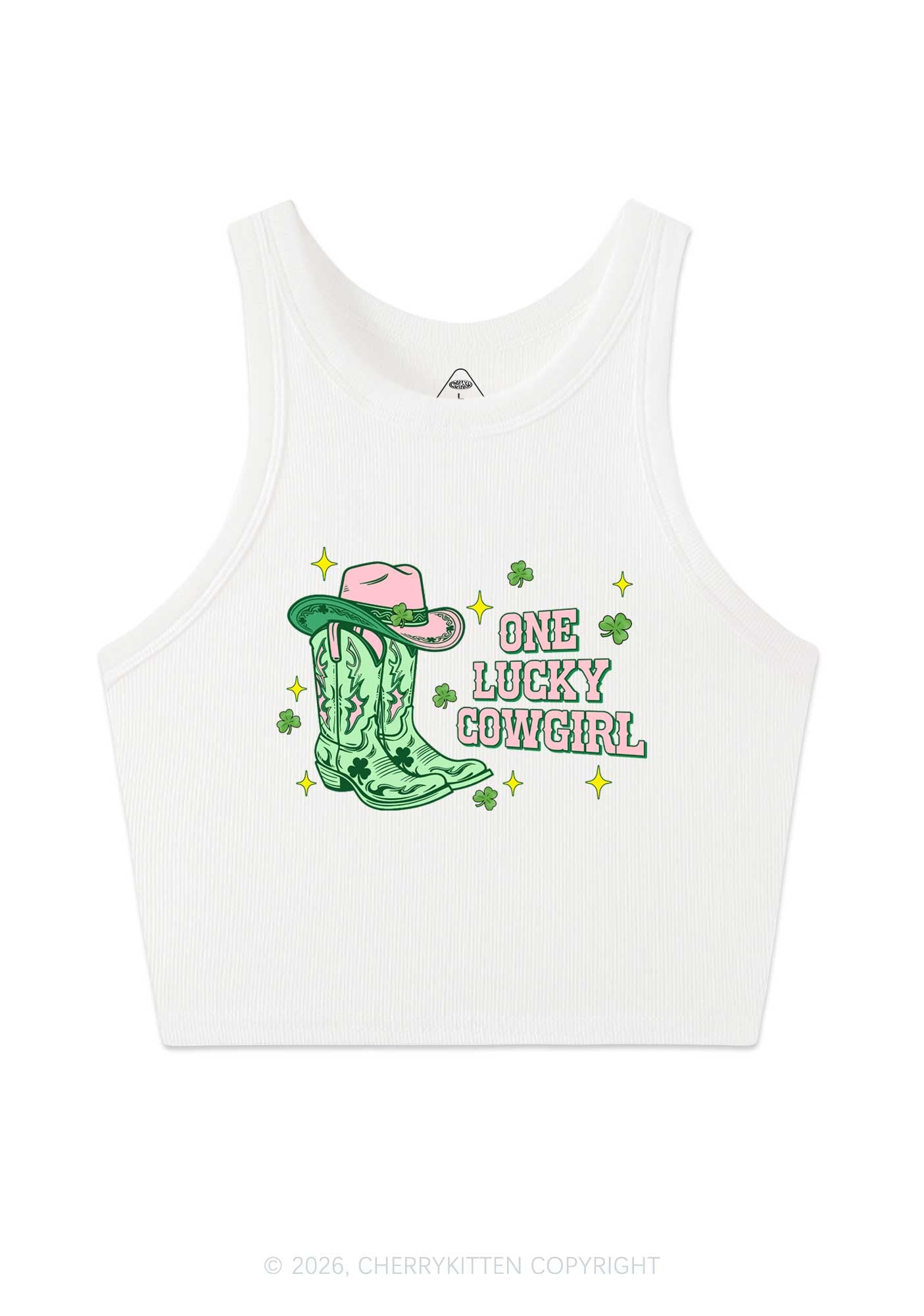 One Lucky Cowgirl Boots St Patricks Y2K Crop Tank Top Cherrykitten