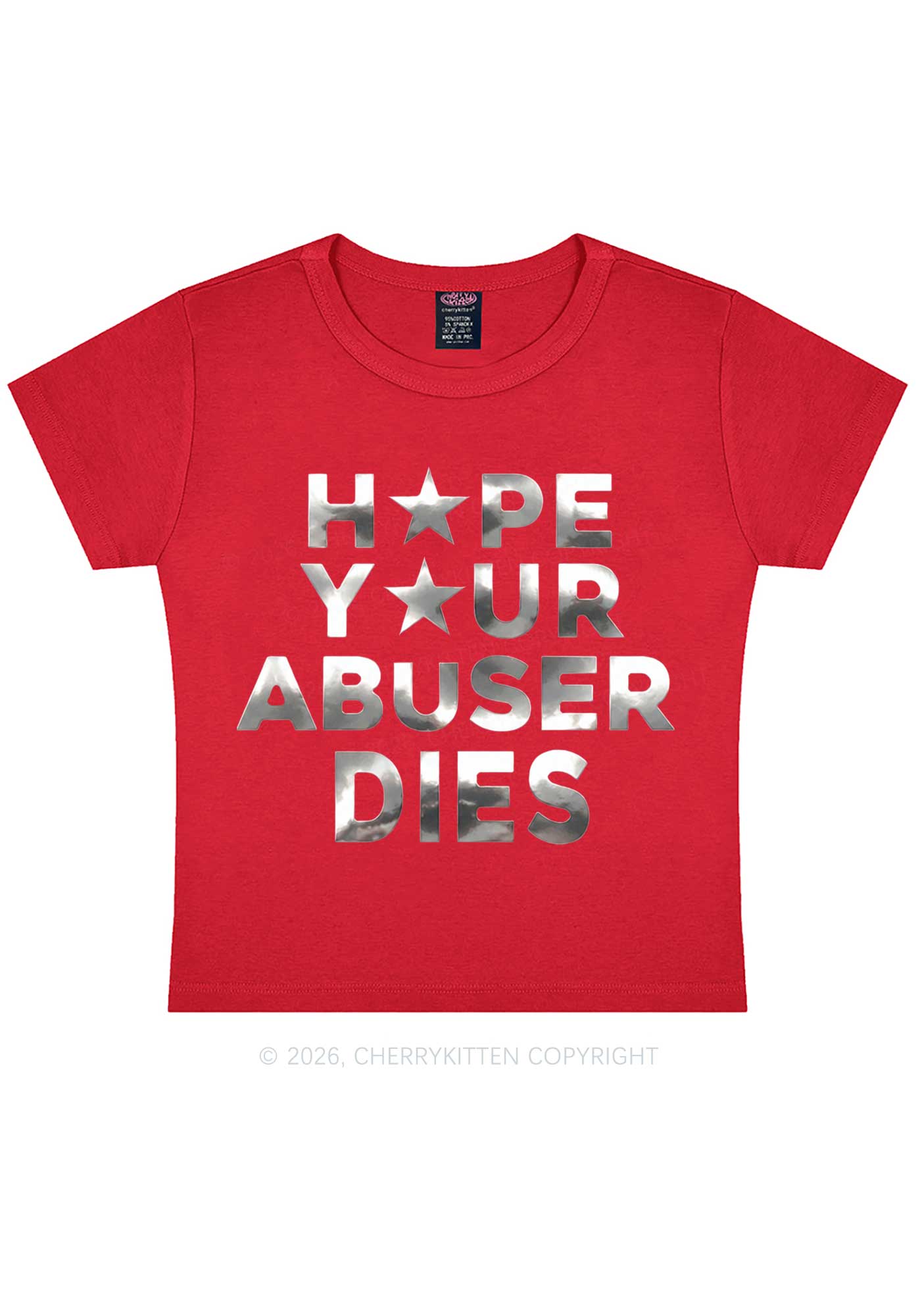 Abuser Dies Silver Foil Printed Y2K Baby Tee Cherrykitten