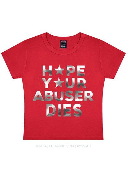 Abuser Dies Silver Foil Printed Y2K Baby Tee Cherrykitten