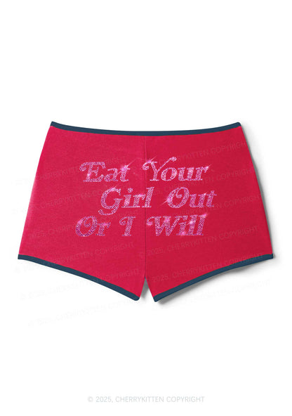 Rhinestone Eat Your Girl Out Y2K Booty Shorts Cherrykitten