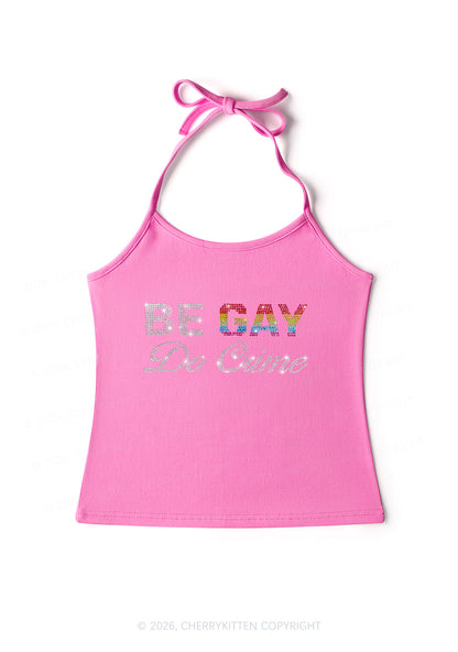 Rhinestone Be Gay Do Crime Pride Y2K Halter Neck Cami Cherrykitten