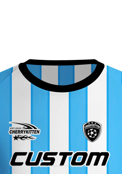 Custom Text Number Blue White Stripes Y2K Football Jersey Shirts Cherrykitten