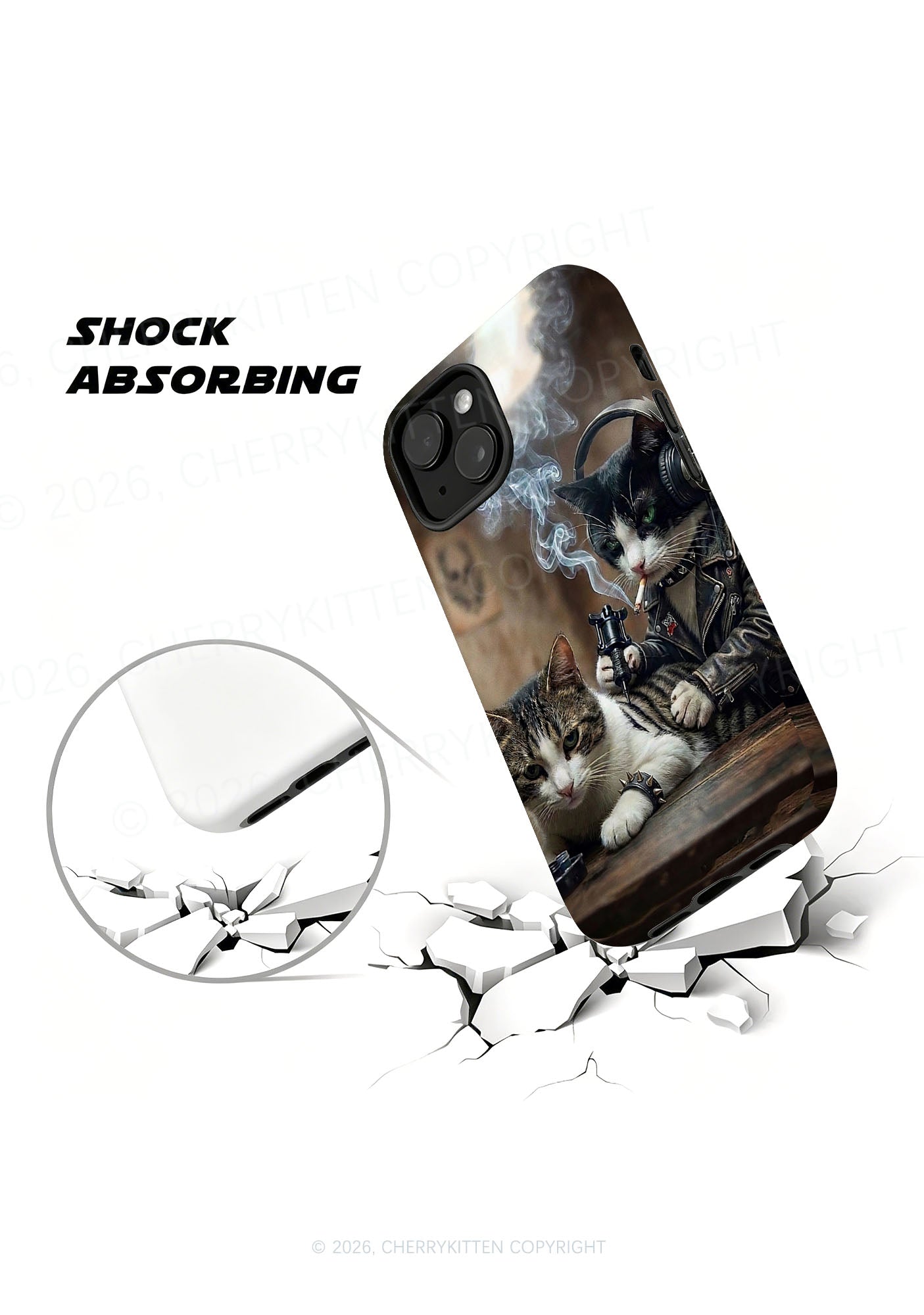 Smoking Cats Tattoo Scene Y2K Phone Case Cherrykitten