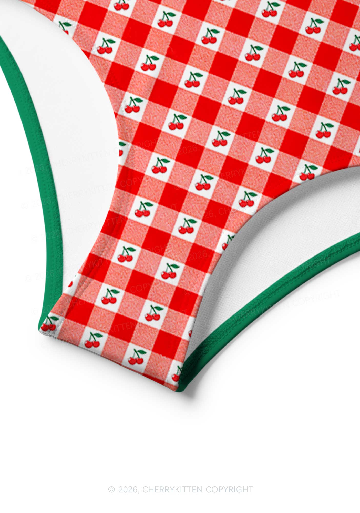Red Plaid Bite Me Y2K Print Bikini Set Cherrykitten