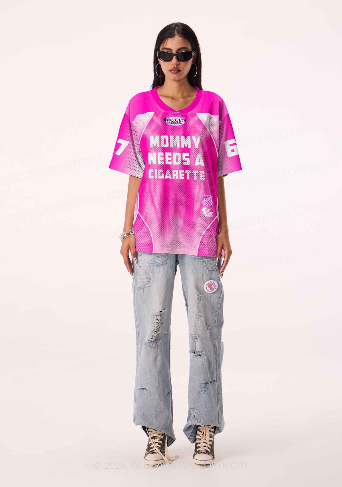 Pink Mommy Needs A Cigarette Y2K Sport Jersey Shirts Cherrykitten