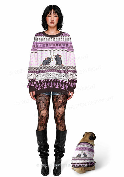 Pixel Smoking Rats Y2K Pet Knit Sweatshirt Cherrykitten