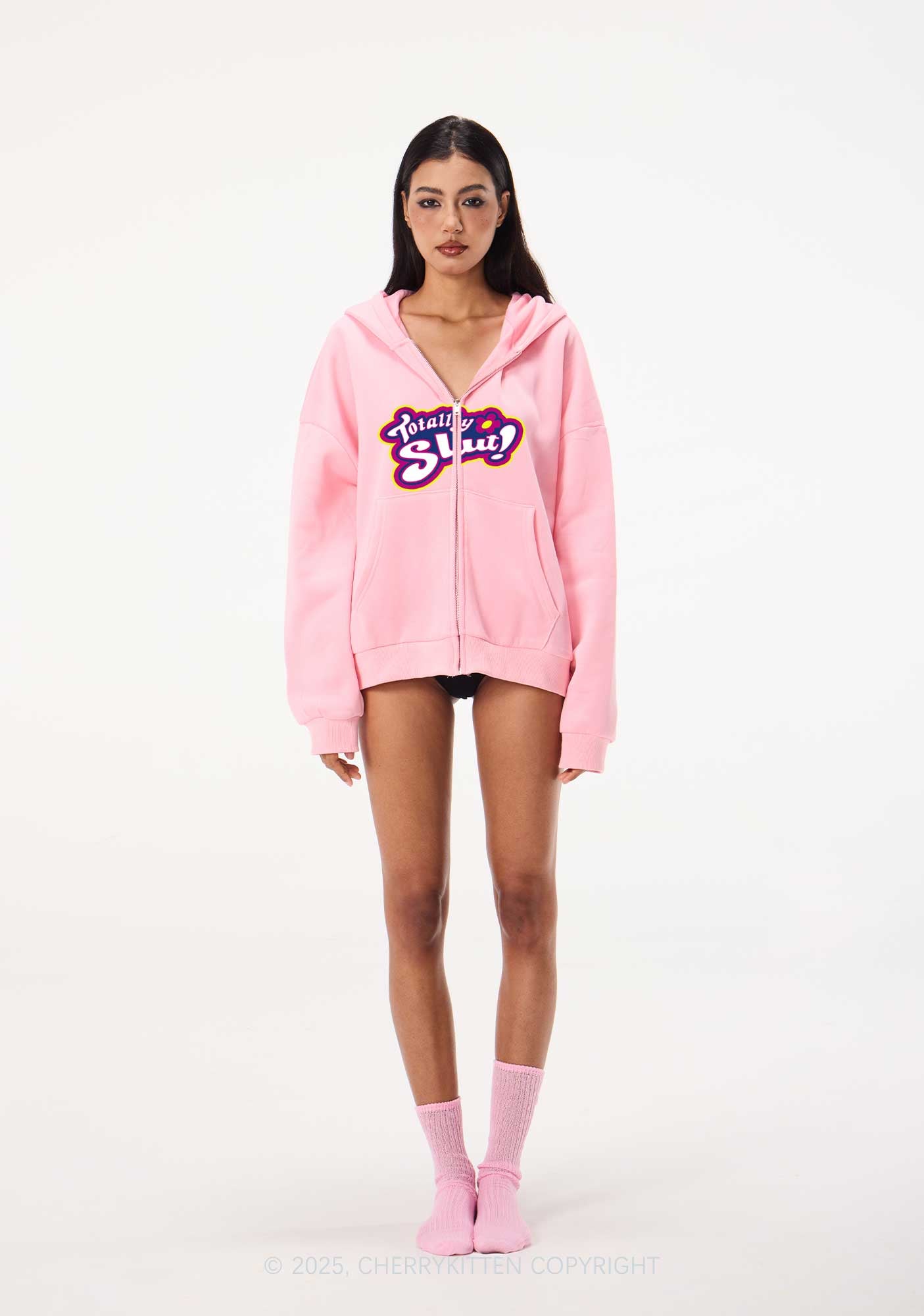 Totally Slxt Y2K Bunny Ear Zip Hoodie Cherrykitten