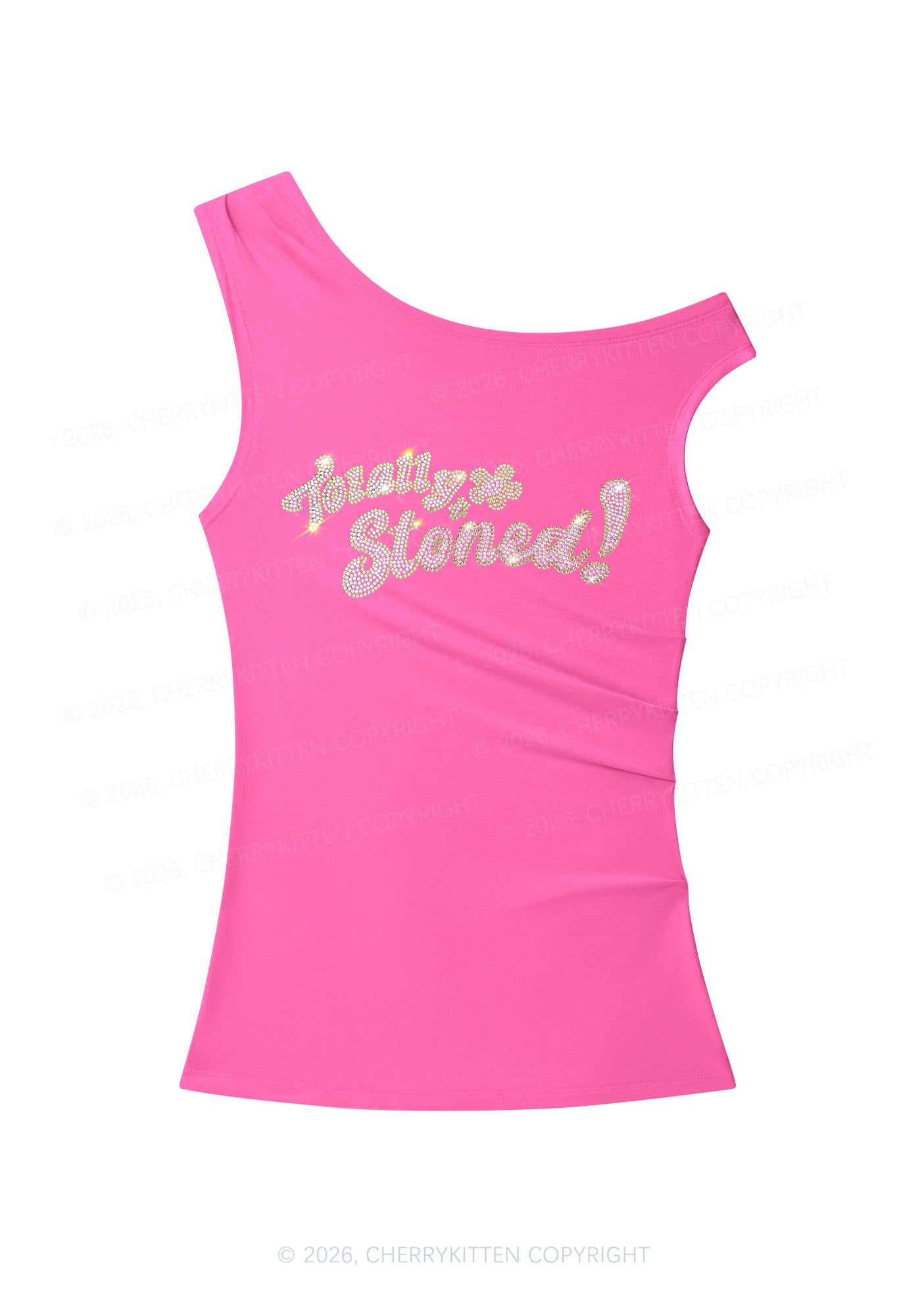 Rhinestone Totally Stoned Y2K Off Shoulder Tank Top Cherrykitten