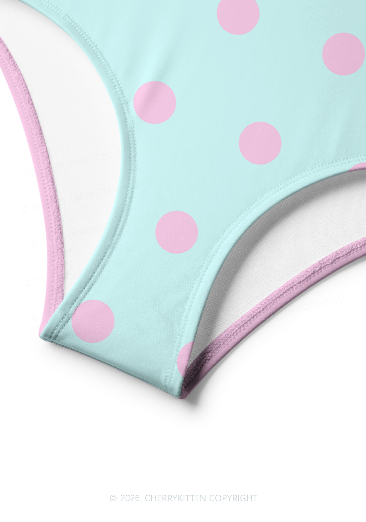 Mint Blue And Pink Dots Y2K Print Bikini Set Cherrykitten
