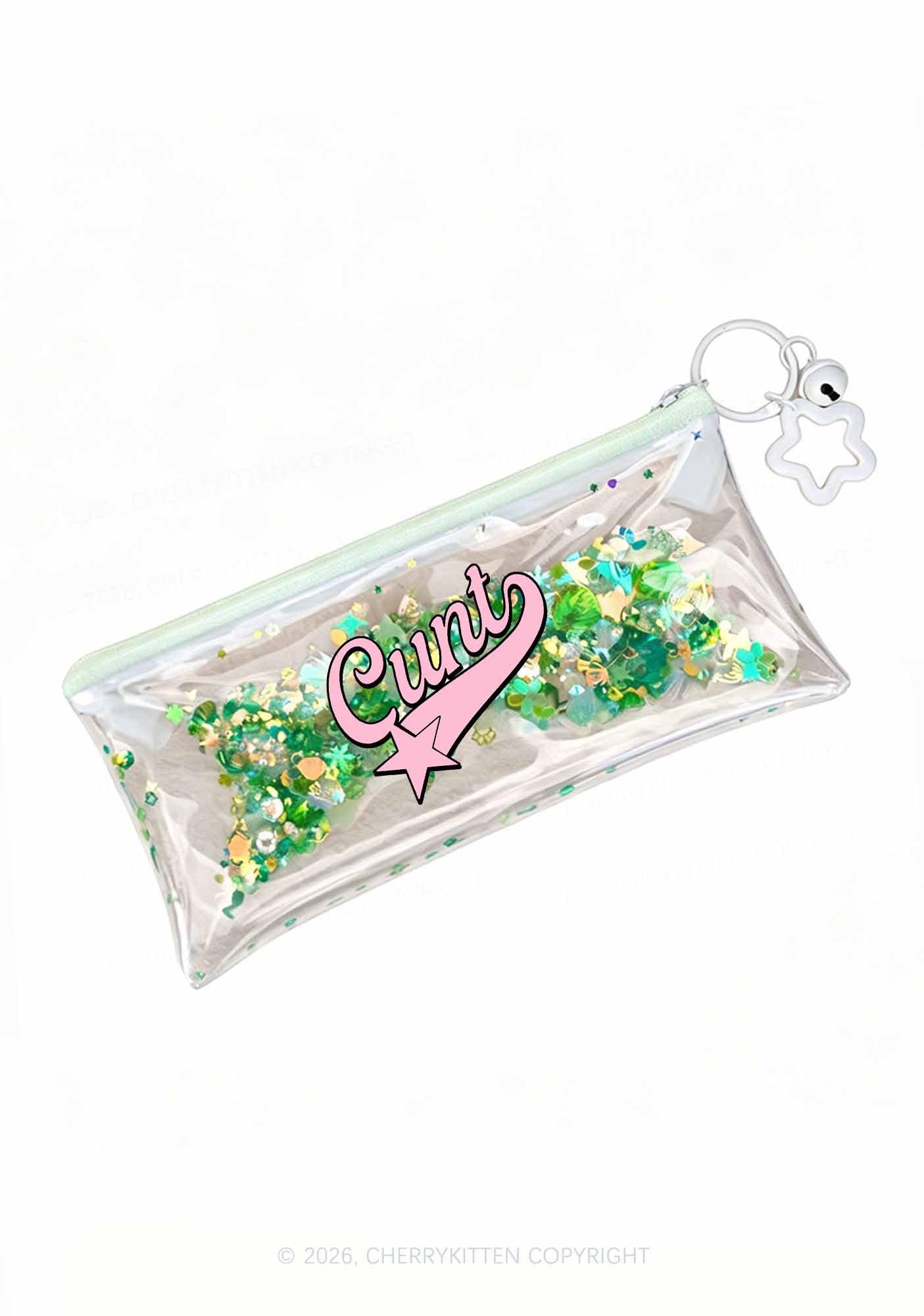 Pink Cxxt Star Y2K Quicksand Transparent Pencil Pouch Cherrykitten