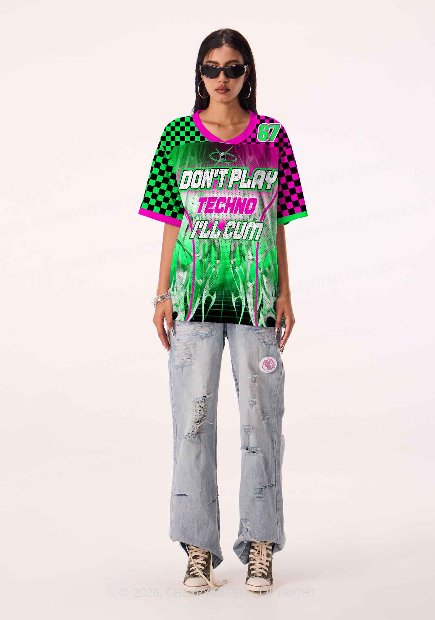 Checkered Dont Play Techno Y2K Sport Jersey Shirts Cherrykitten