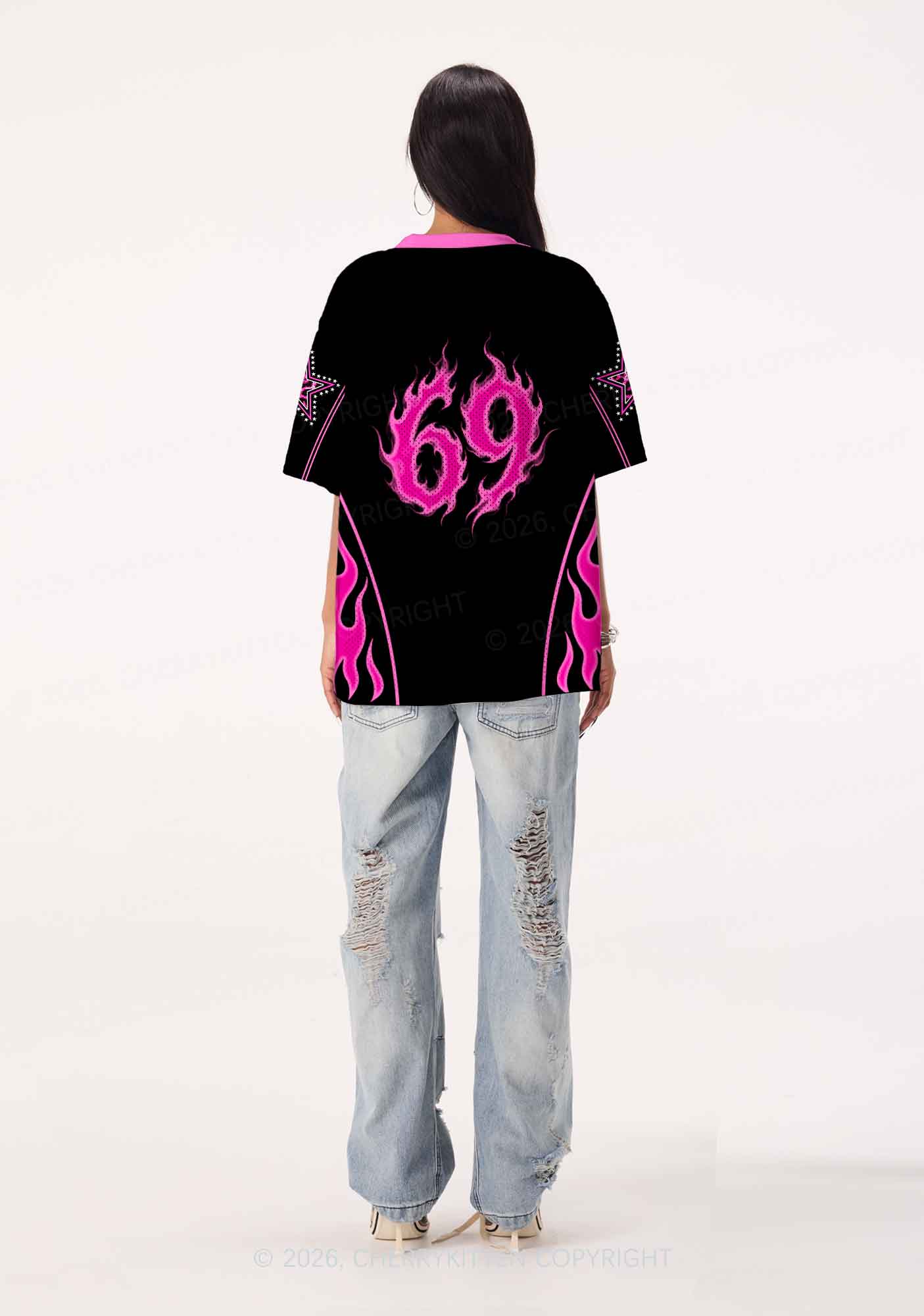 Hot Pink Flame Lesbian Pride Y2K Sport Jersey Shirts Cherrykitten