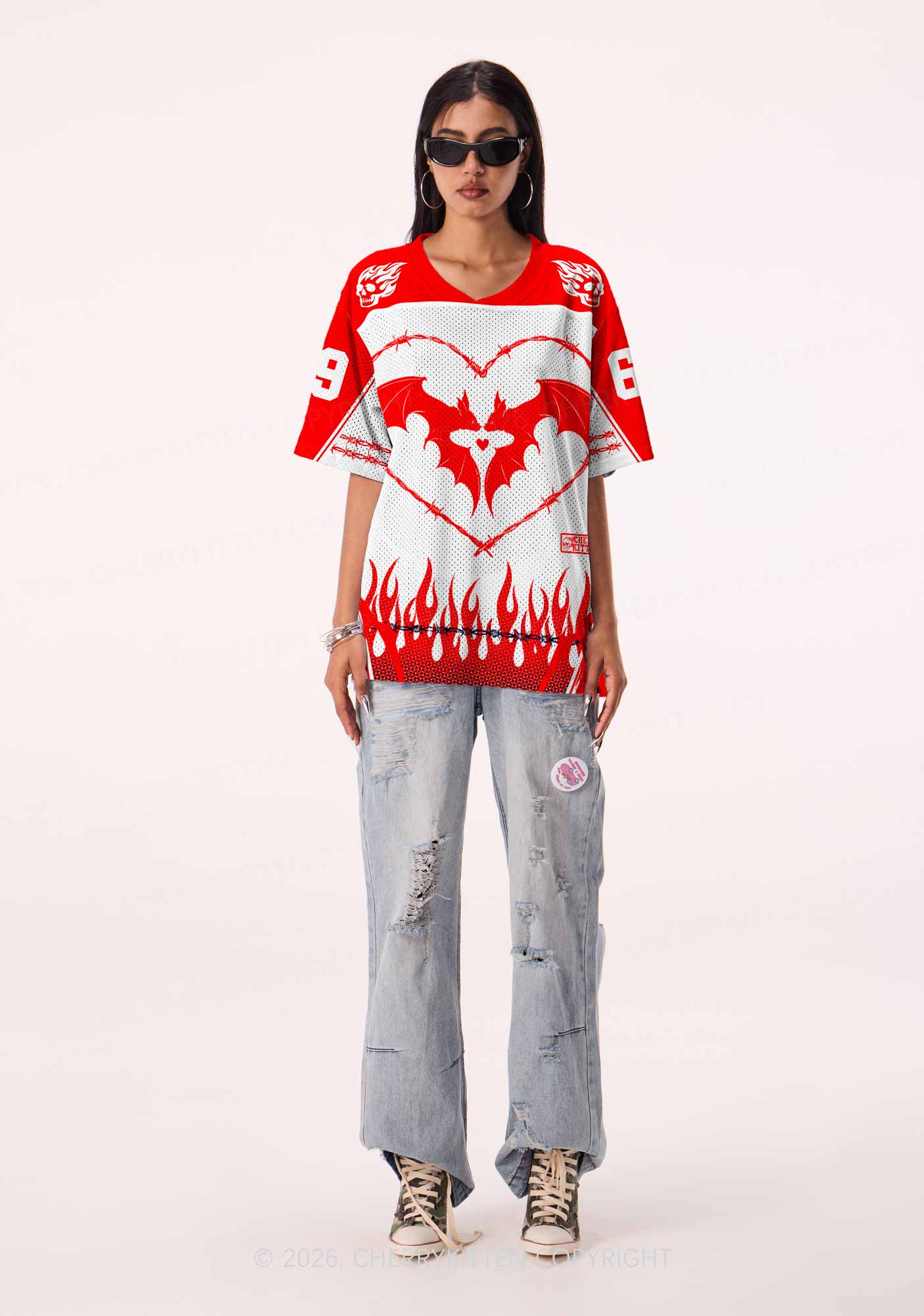 Halloween Bat Heart Thorns Y2K Sport Jersey Shirts Cherrykitten