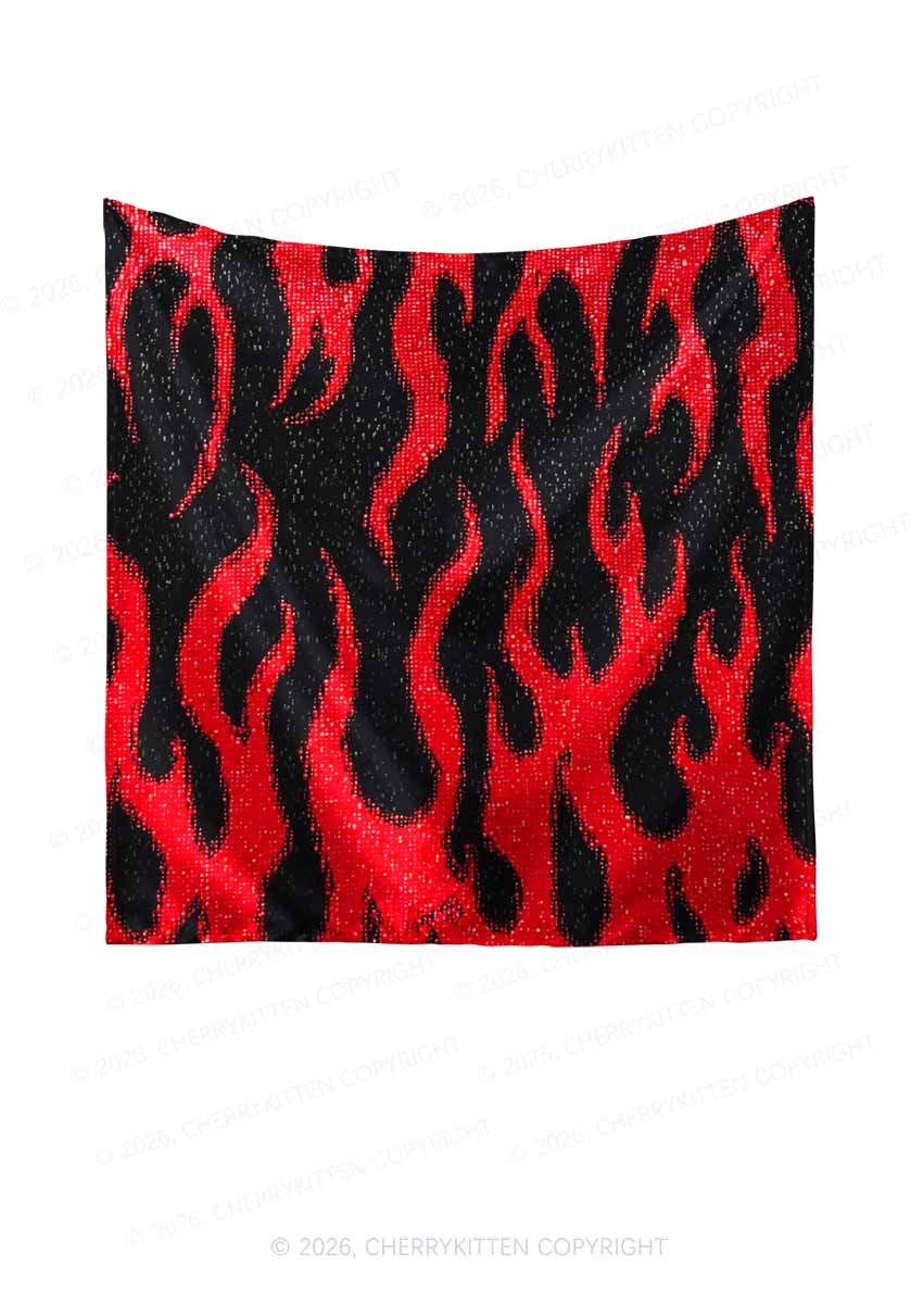 Red Flame Y2K Print Square Bandana Cherrykitten