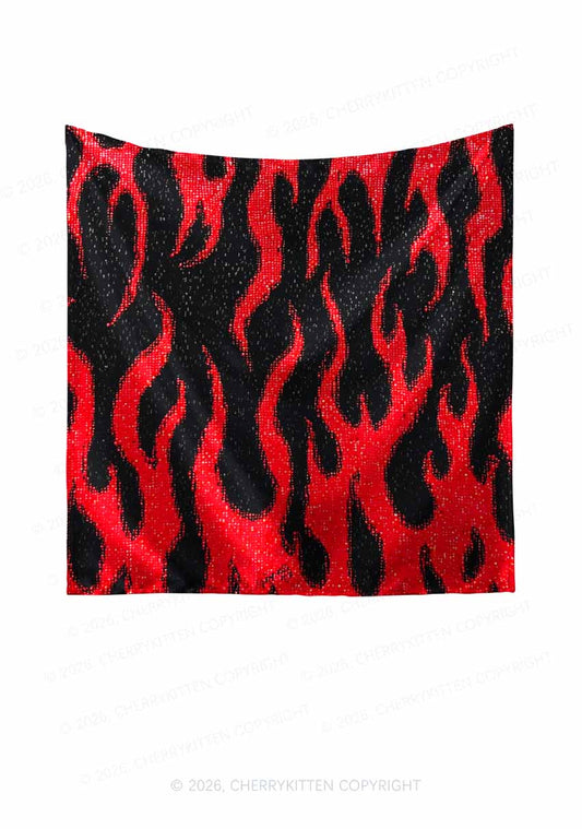 Red Flame Y2K Print Square Bandana Cherrykitten