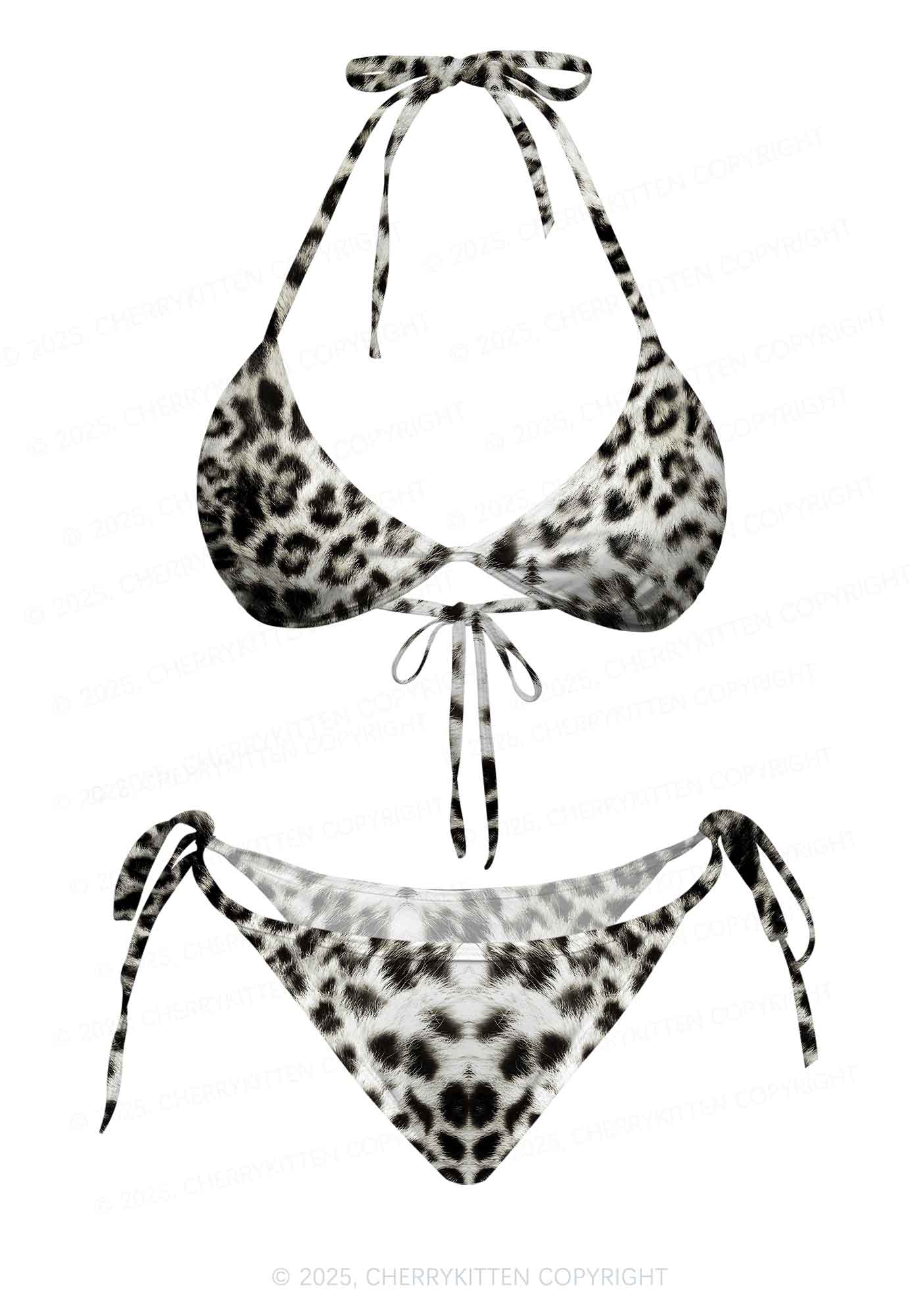 Snow Leopard Y2K Print Bikini Set Cherrykitten