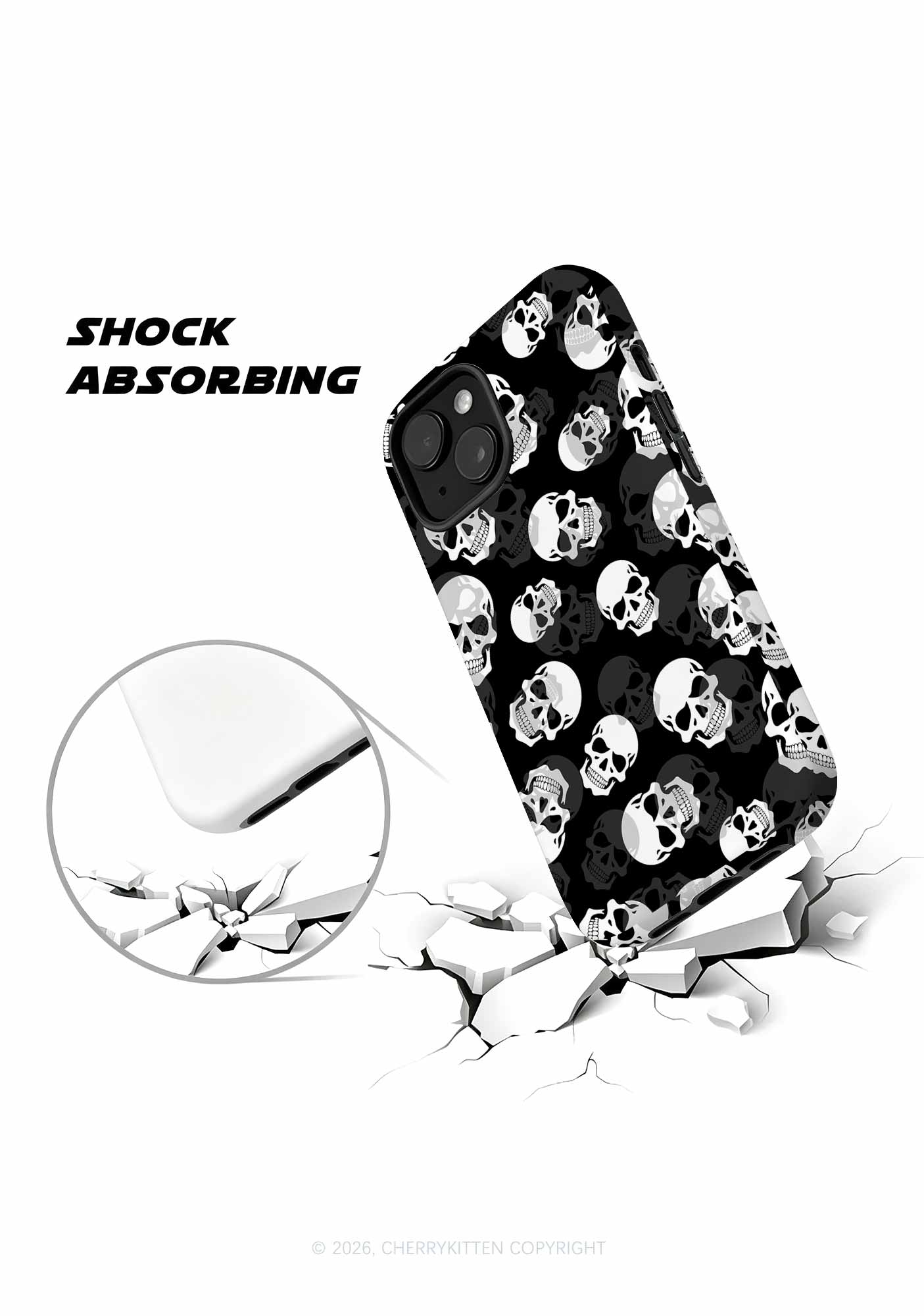 Halloween White Skull On Black Y2K Phone Case Cherrykitten