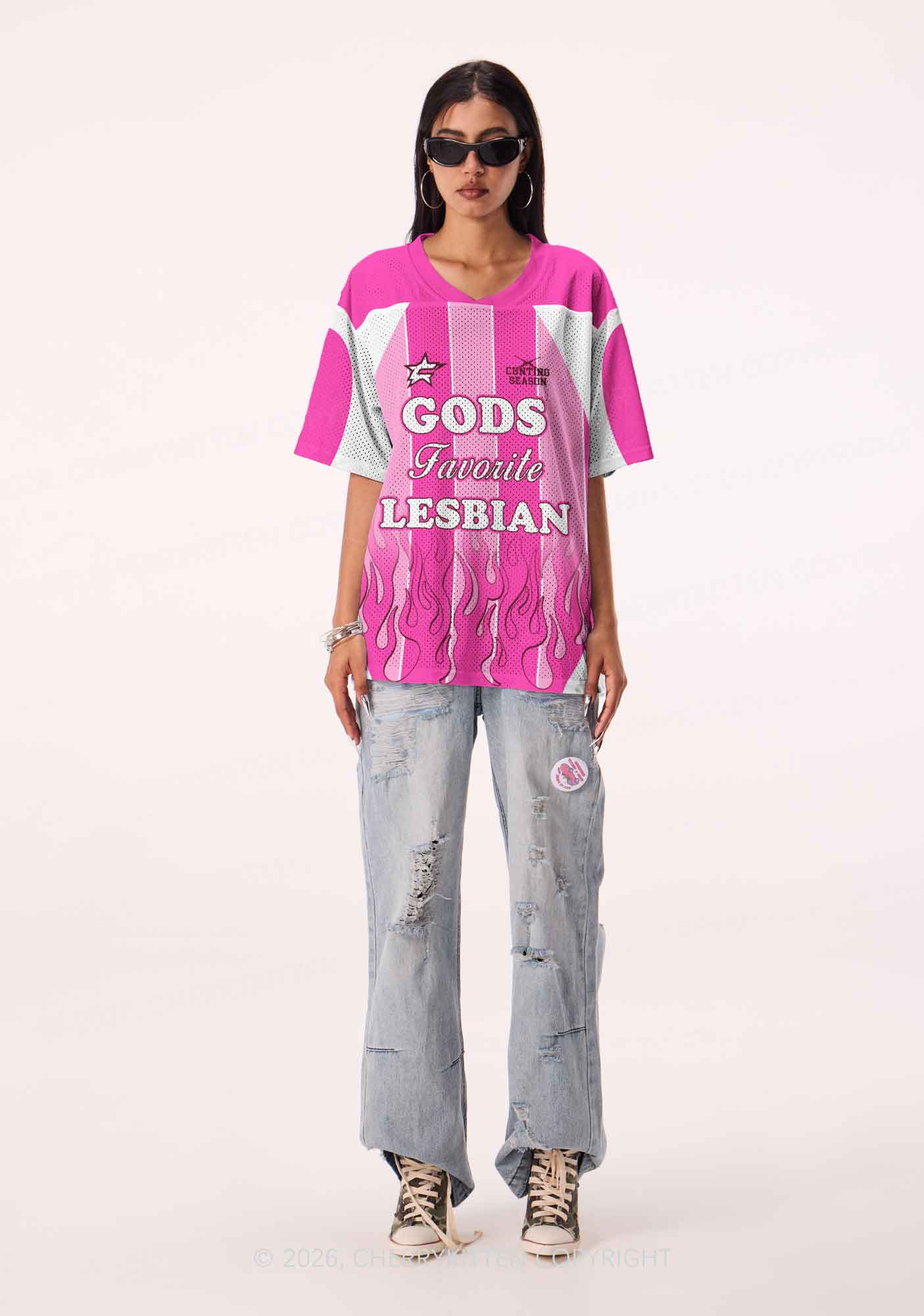 Hot Pink Gods Favorite Lesbian Pride Y2K Sport Jersey Shirts Cherrykitten