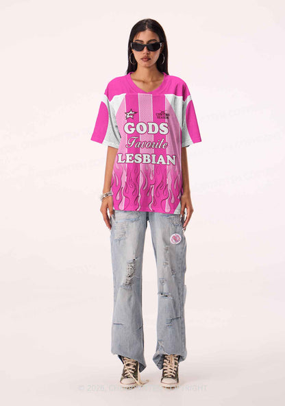 Hot Pink Gods Favorite Lesbian Pride Y2K Sport Jersey Shirts Cherrykitten