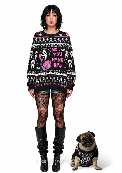 Halloween No You Hang Up Y2K Pet Knit Sweatshirt Cherrykitten
