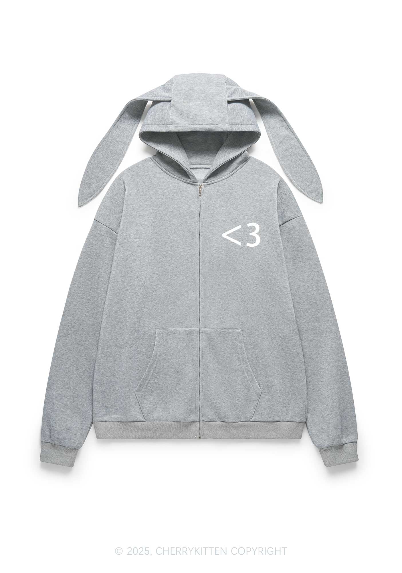Love Symbol Y2K Bunny Ear Zip Hoodie Cherrykitten
