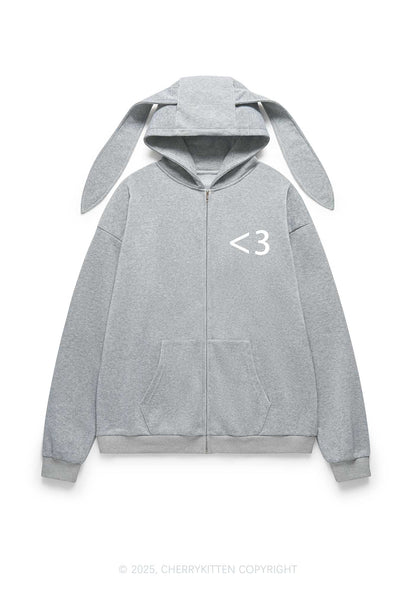 Love Symbol Y2K Bunny Ear Zip Hoodie Cherrykitten
