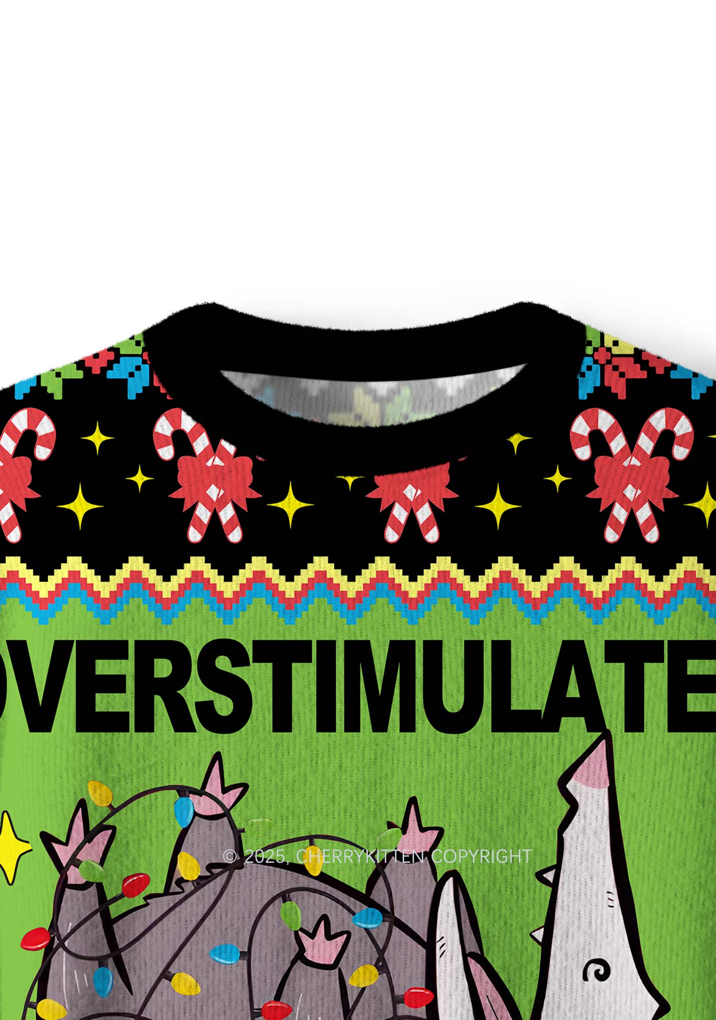 Overstimulated But Festive Y2K Christmas Knit Sweatshirt Cherrykitten