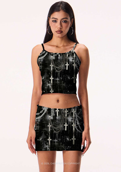 Halloween Gothic Chain Cross Y2K Print Mini Skirt Cherrykitten