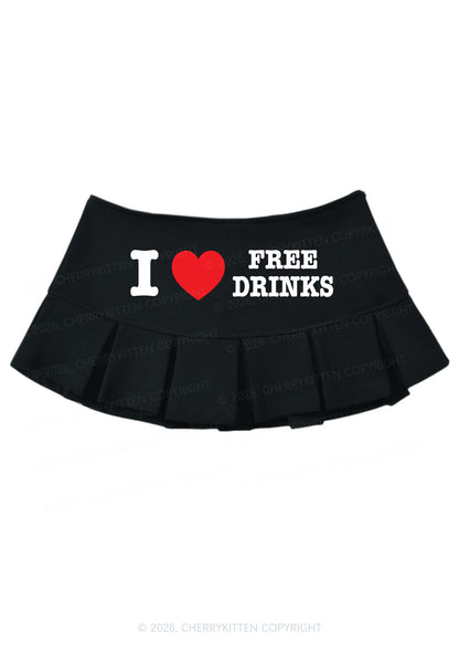 I Love Free Drinks Y2K Mini Pleated Skirts Cherrykitten