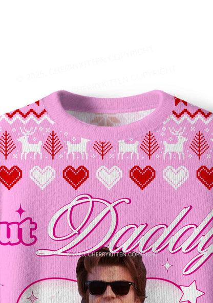 Pink Daddy I Love Him Y2K Christmas Knit Sweatshirt Cherrykitten