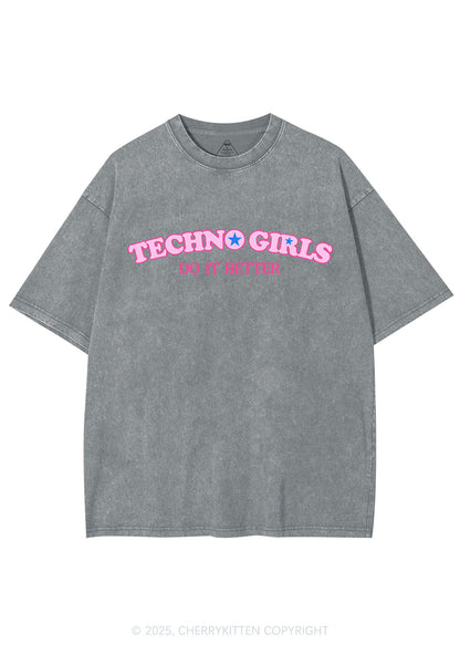 Techno Girl Do Better Y2K Shirts Washed Tee Cherrykitten