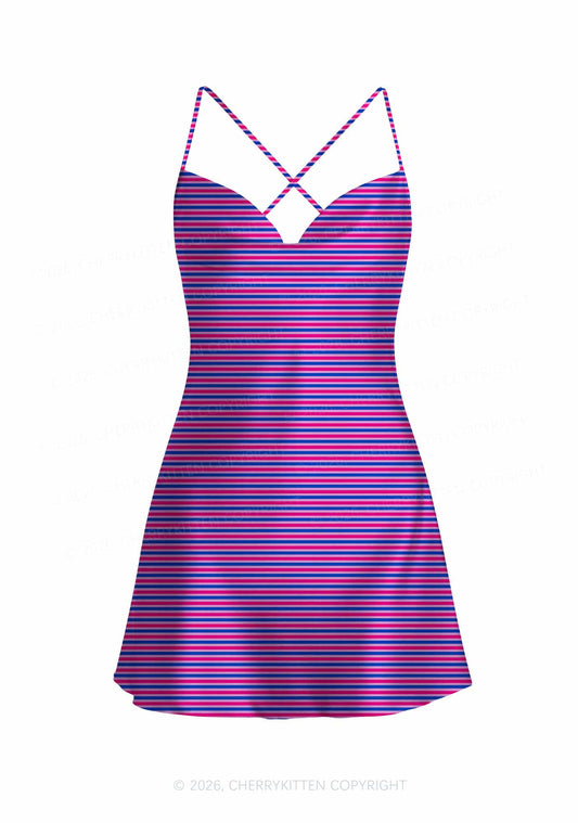 Bisexual Stripes Pride Y2K Print Satin Cowl Neck Slip Dress Cherrykitten