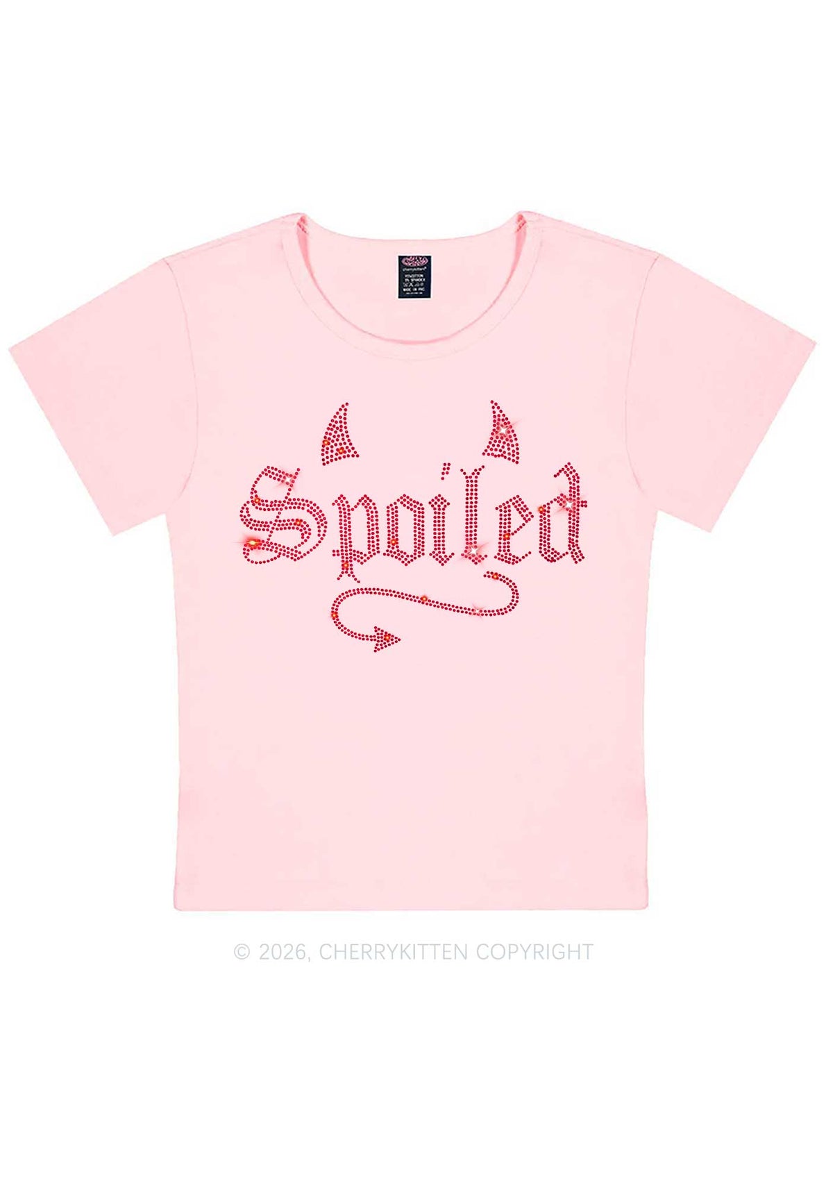Rhinestone Spoiled Devil Horn Y2K Baby Tee Cherrykitten
