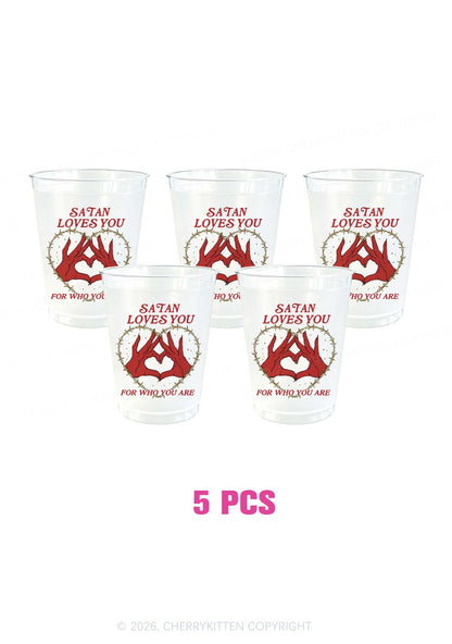 Satan Loves You Heart Y2K Halloween Plastic Cup Cherrykitten