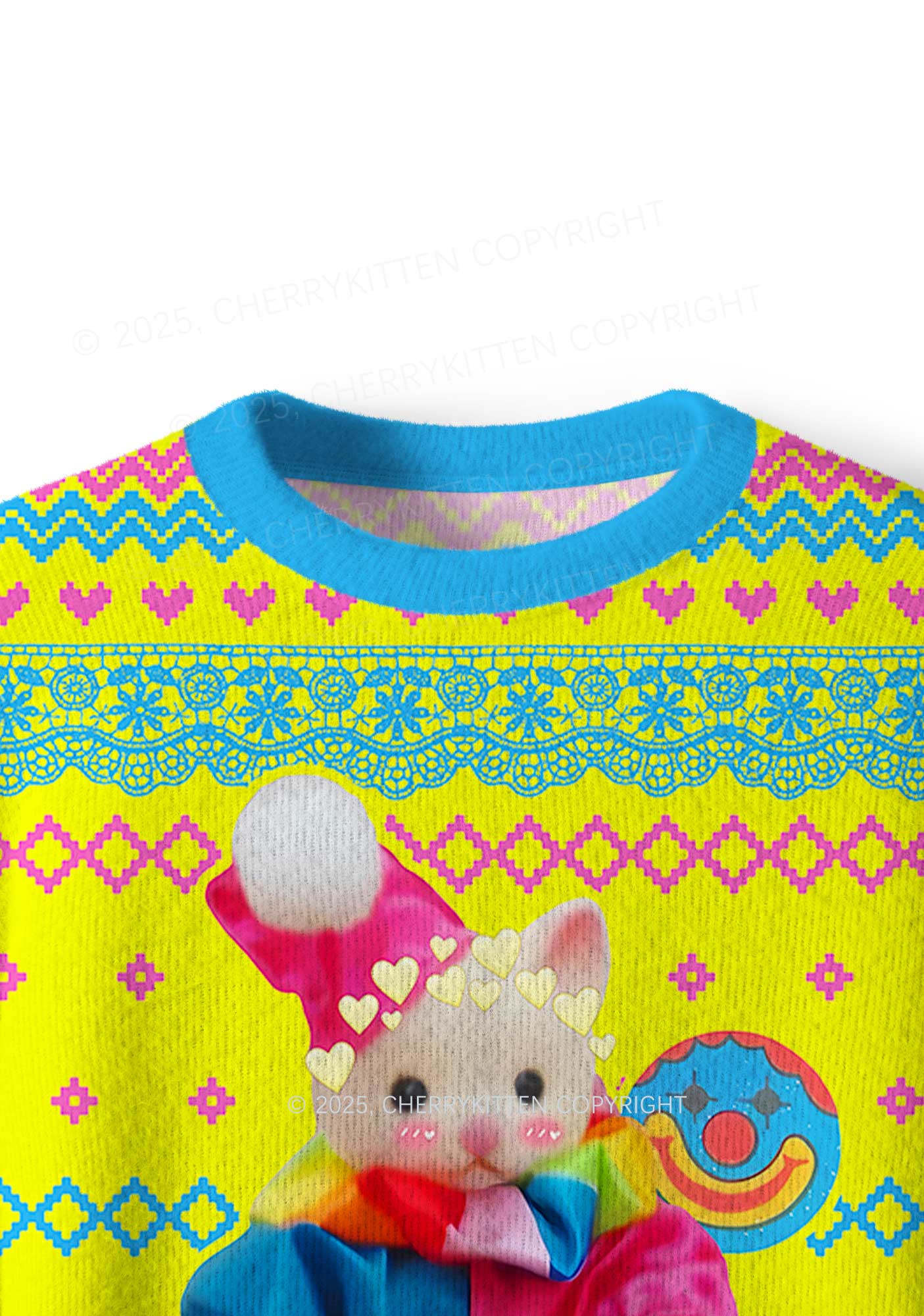 Chat Clown Y2K Christmas Knit Sweatshirt Cherrykitten