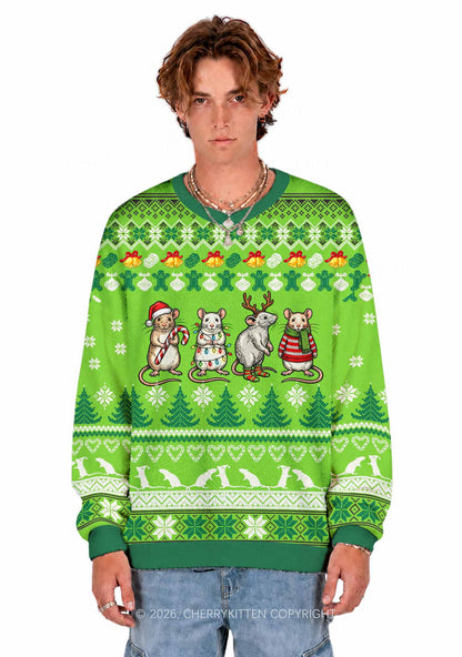 Four Christmas Rats Y2K Knit Sweatshirt Cherrykitten