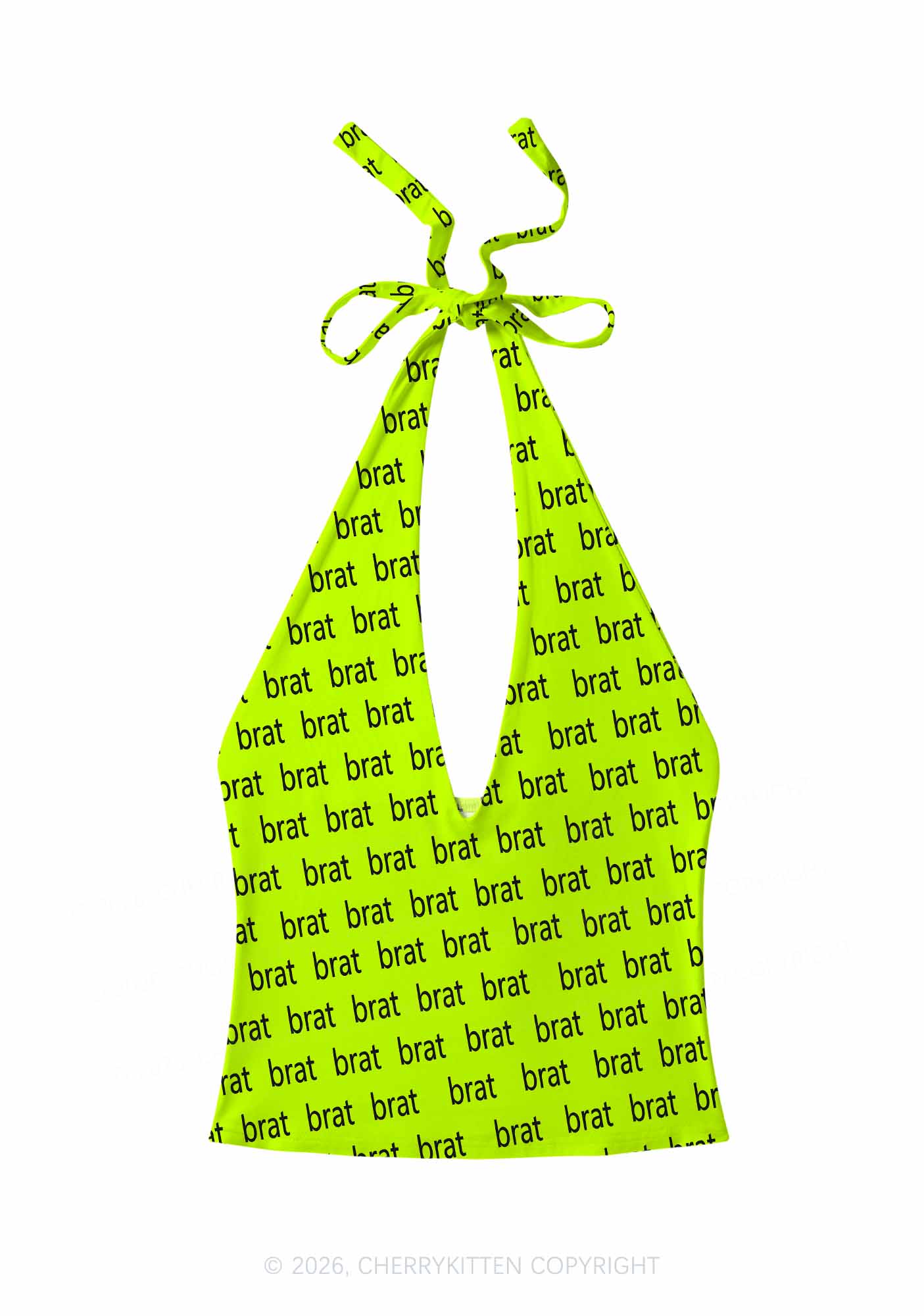 Brat Summer Y2K Print Halter Deep V Neck Cami Cherrykitten